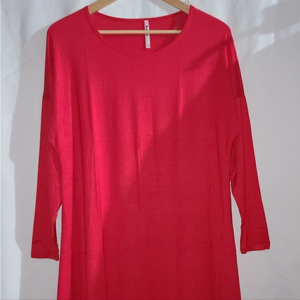 Azules Red Long Sleeve Tunic Dress Shirt Size S